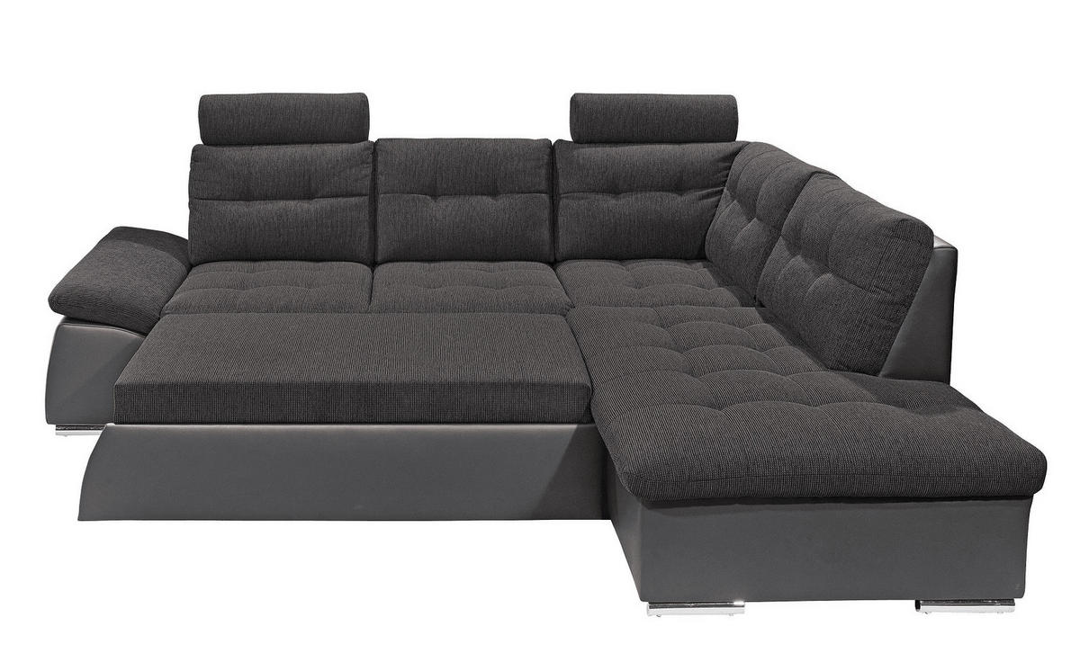 ECKSOFA mit Schlaffunktion, Armlehnfunktion und Kopfstützen - Chromfarben/Dunkelgrau, Textil (219/260cm) - ed exciting design