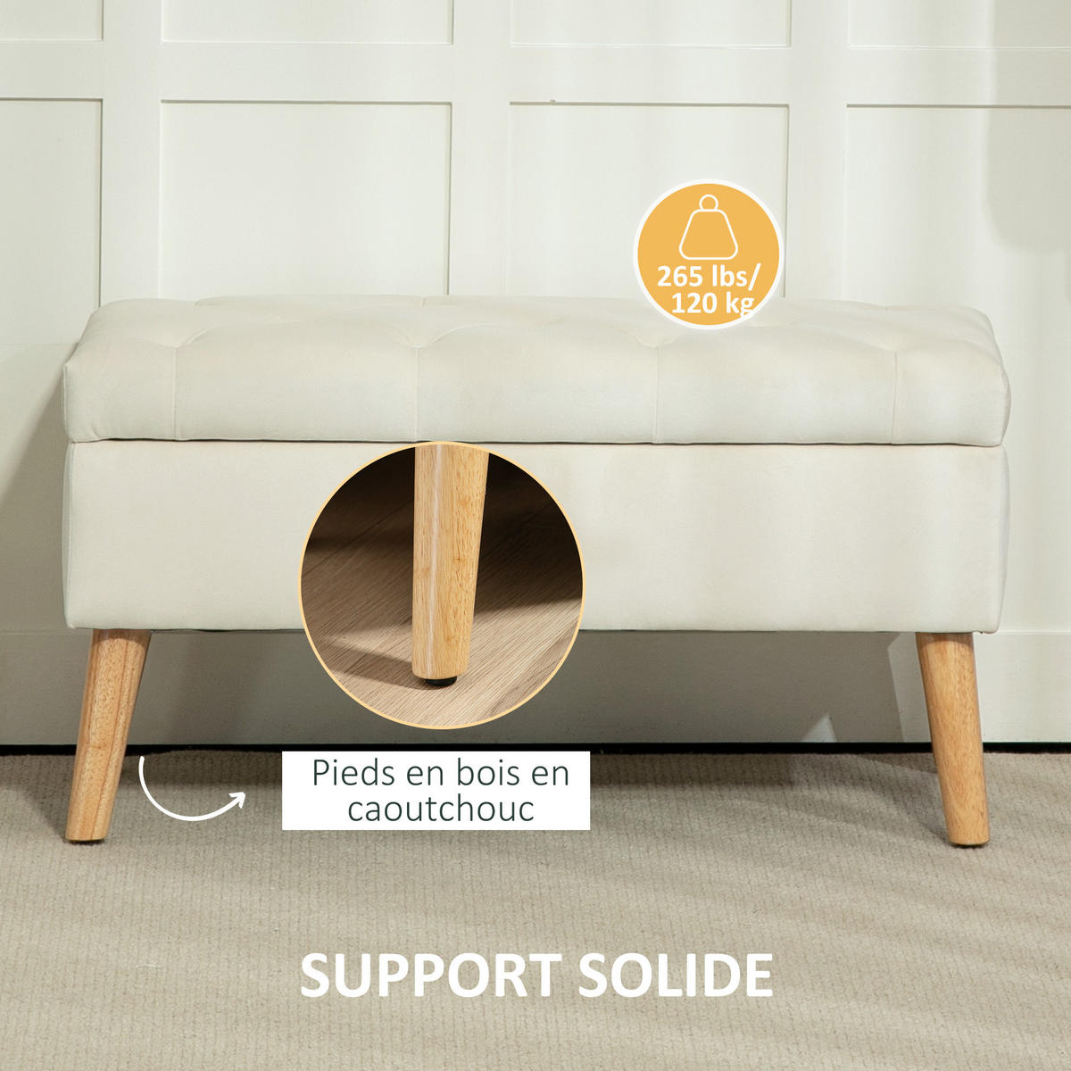 TRUHENBANK DE-16392 mit Stauraum und Samtbezug Creme - Creme, Textil (80/42/35cm) - ComfortXL