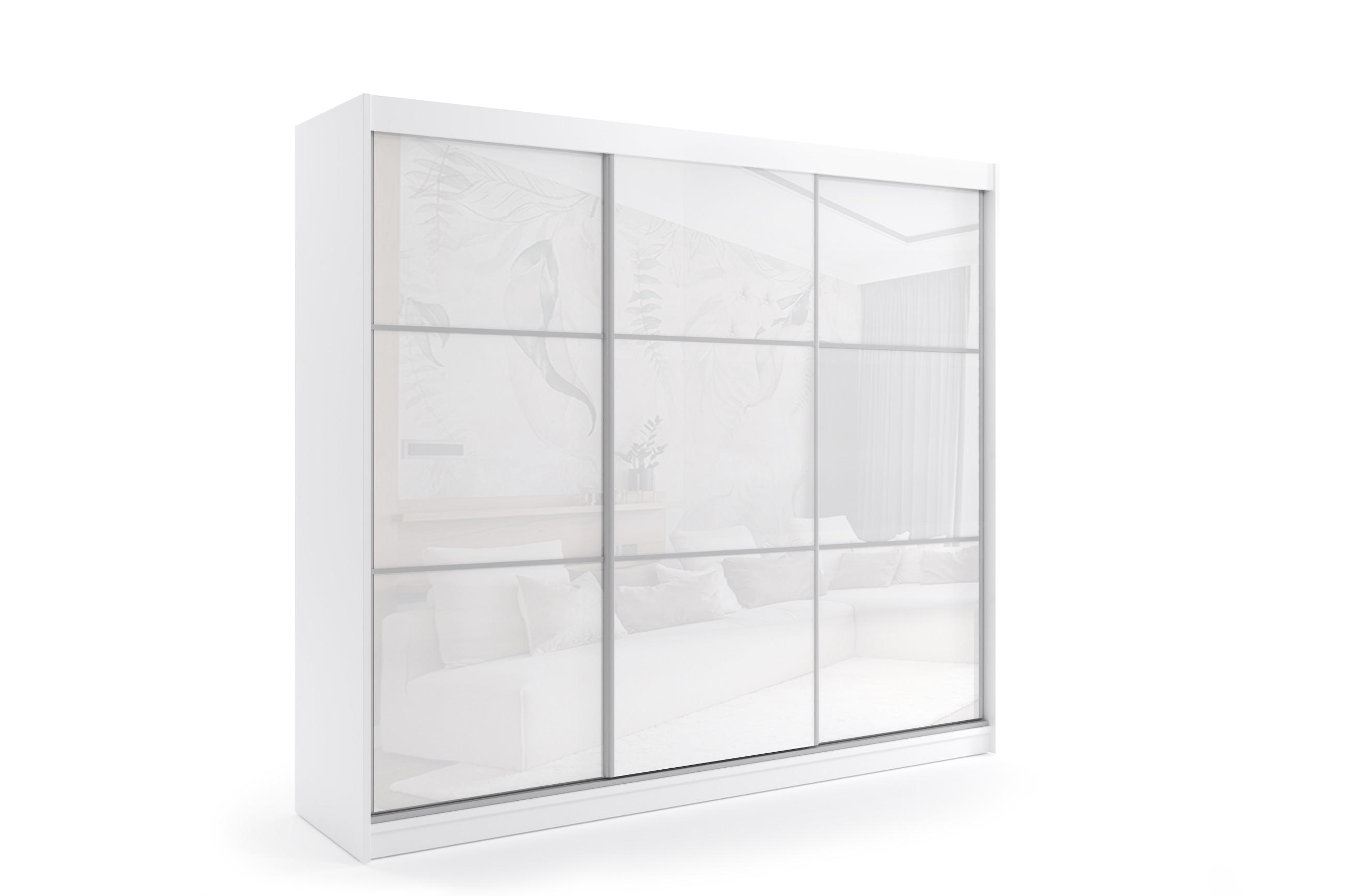 KLEIDERSCHRANK mit Lacobel-Schiebetüren und Aluminium-Leisten - VIVONA - 240 cm Weiß - Weiß, Holzwerkstoff (240/216/61cm) - ALTDECOR