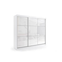 KLEIDERSCHRANK mit Lacobel-Schiebetüren und Aluminium-Leisten - VIVONA - 240 cm Weiß - Weiß, Holzwerkstoff (240/216/61cm) - ALTDECOR