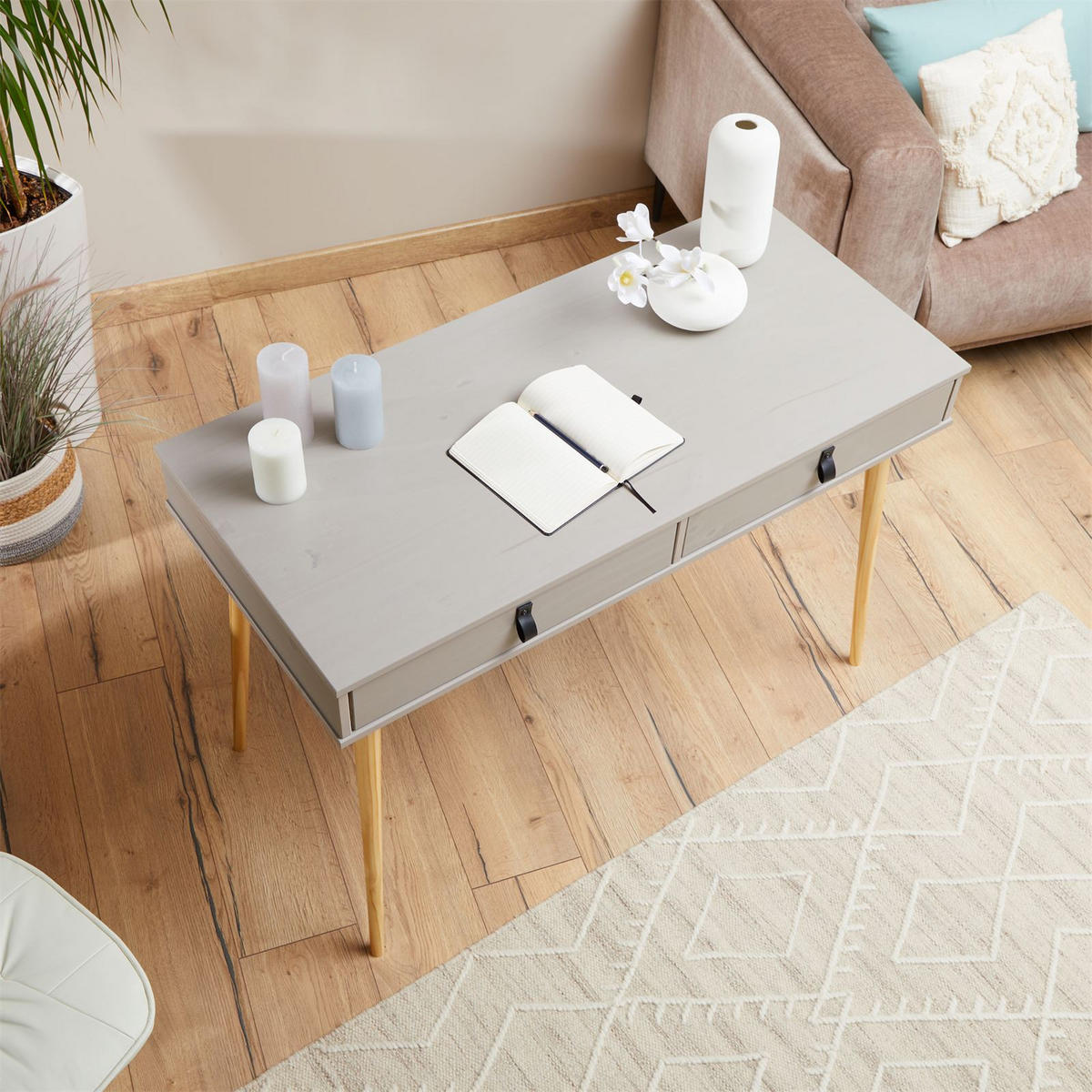 SCHREIBTISCH WANDA - Naturfarben/Grau, Holz (50/110/76cm) - IDIMEX