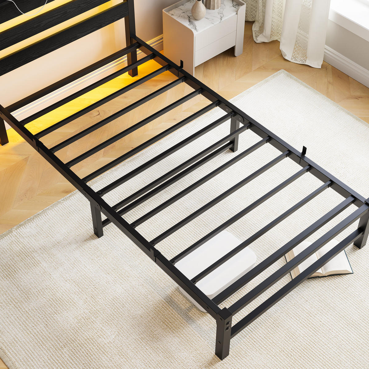 METALLBETT 90x200 cm LED USB Stauraum - Schwarz, Metall (90/200cm) - Fortuna Lai