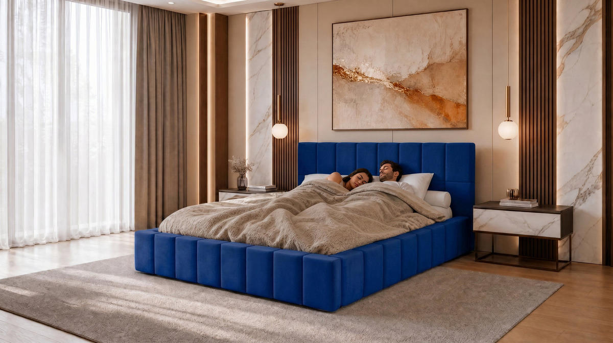 POLSTERBETT 180x200 cm, Alma, Doppelbett mit Bettkasten, Lattenrost aus Holz, Velourstoff, Dunkelblau - Dunkelblau, Holz/Kunststoff (180/200cm) - Marpur