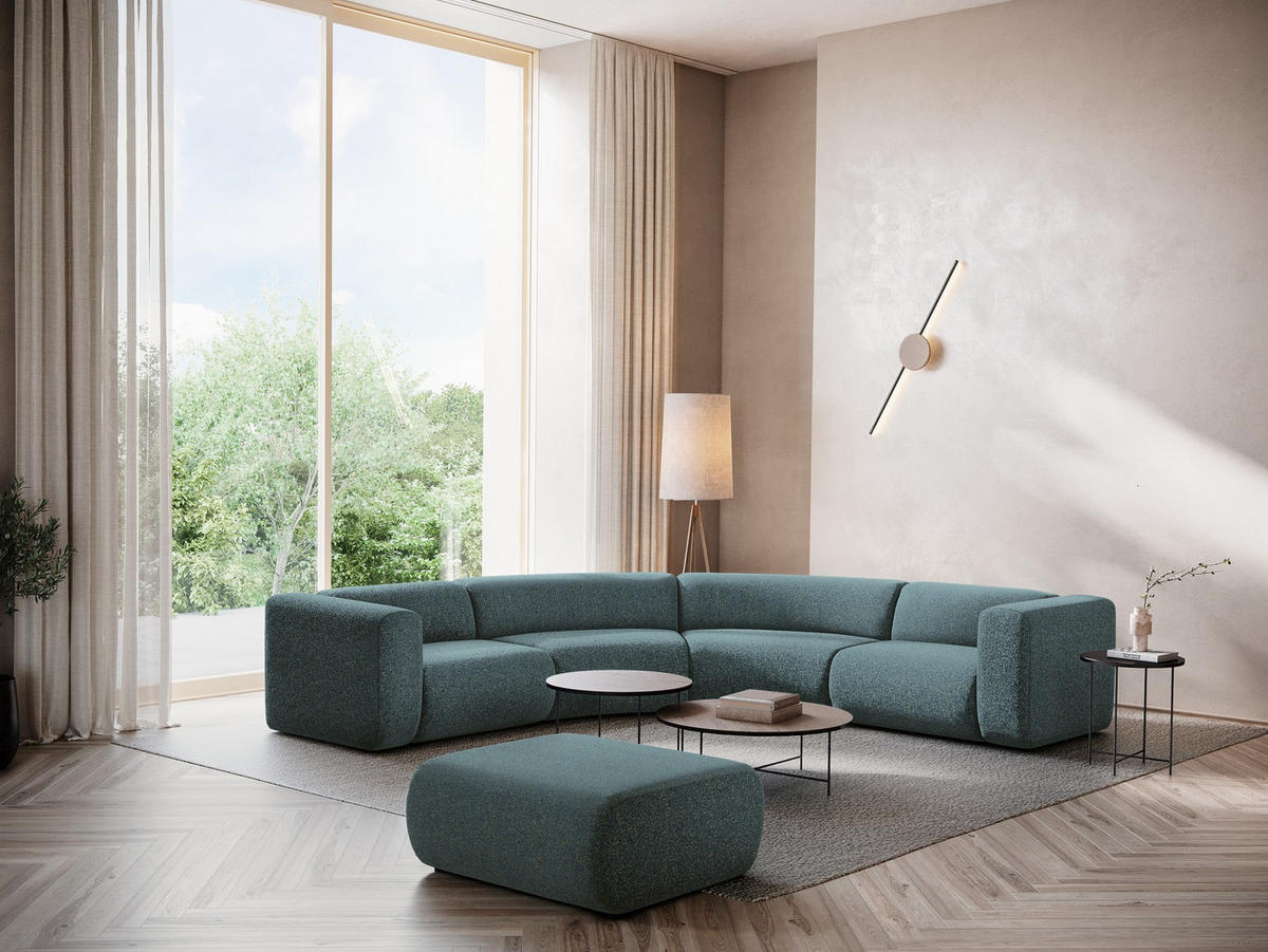 ECKSOFA Strukturstoff Stoff Blau - Blau/Blaugrau, Kunststoff/Textil (318/318cm) - Makamii