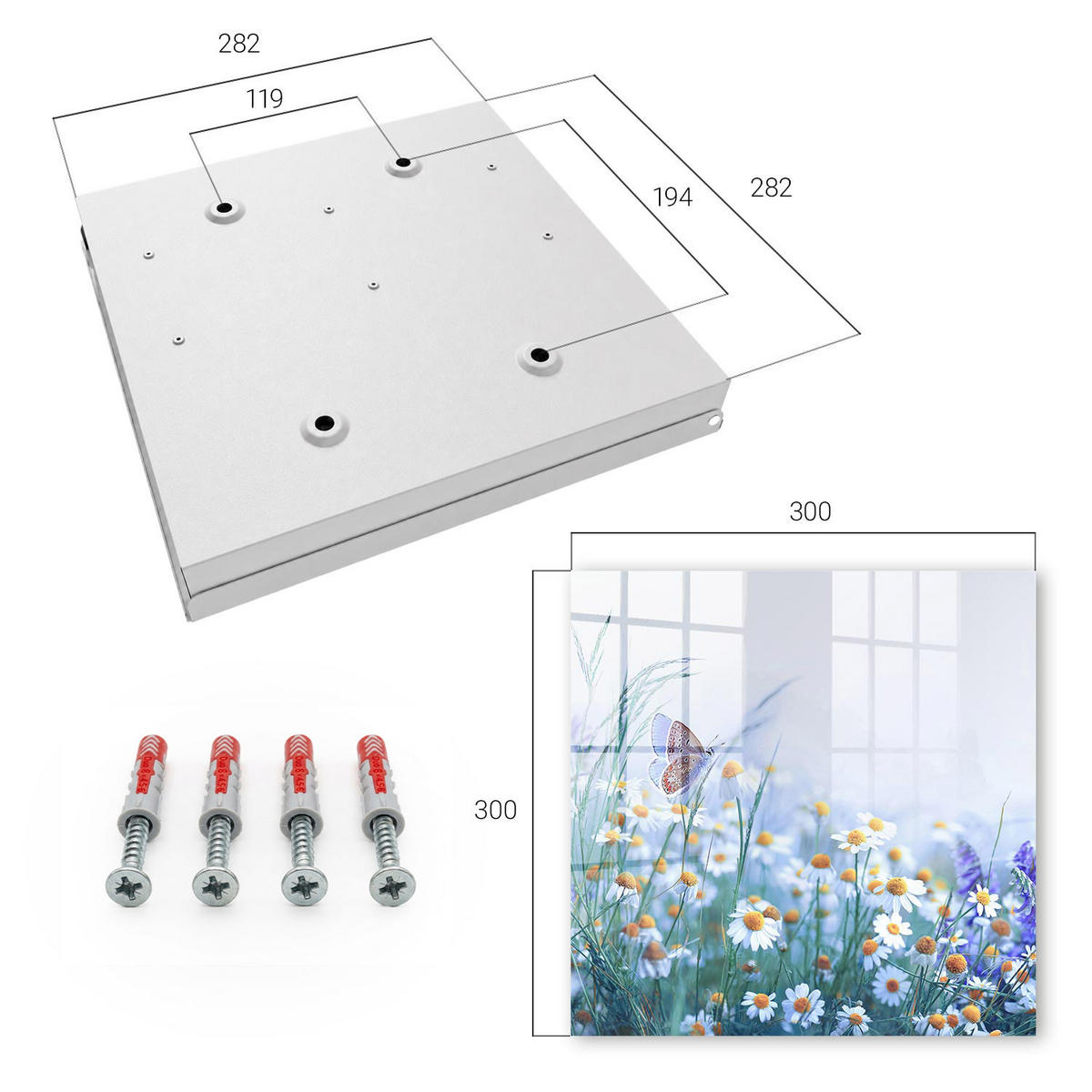 SCHLÜSSELBOX Weiß 30x30 cm – Türöffnung nach rechts - Sommerwiese - Blau, Metall (30/30/5cm) - TULUP
