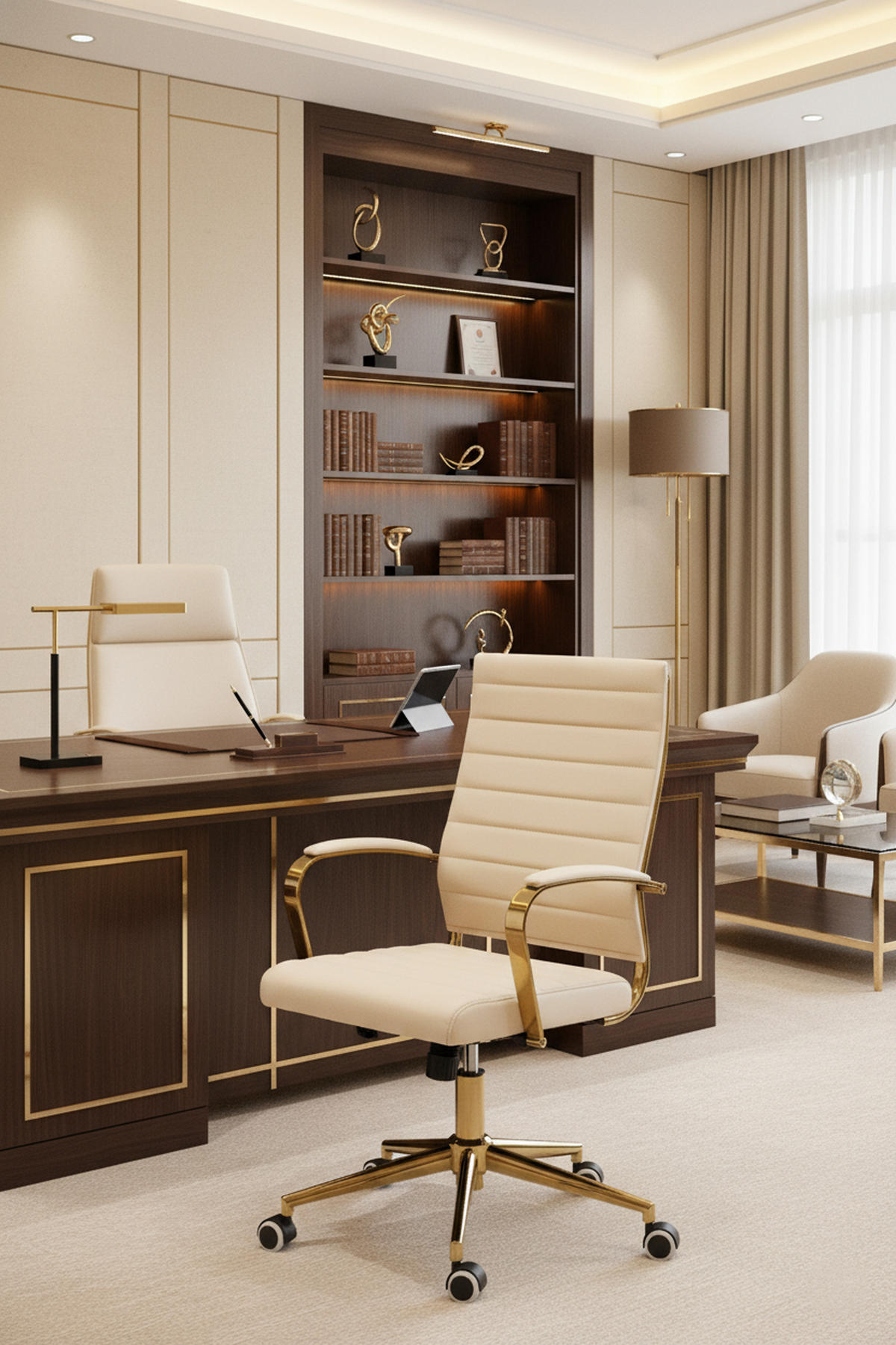 BÜROSTUHL Vantor Kunstleder creme - Goldfarben/Creme, Metall (57/109/59cm) - TPFLiving