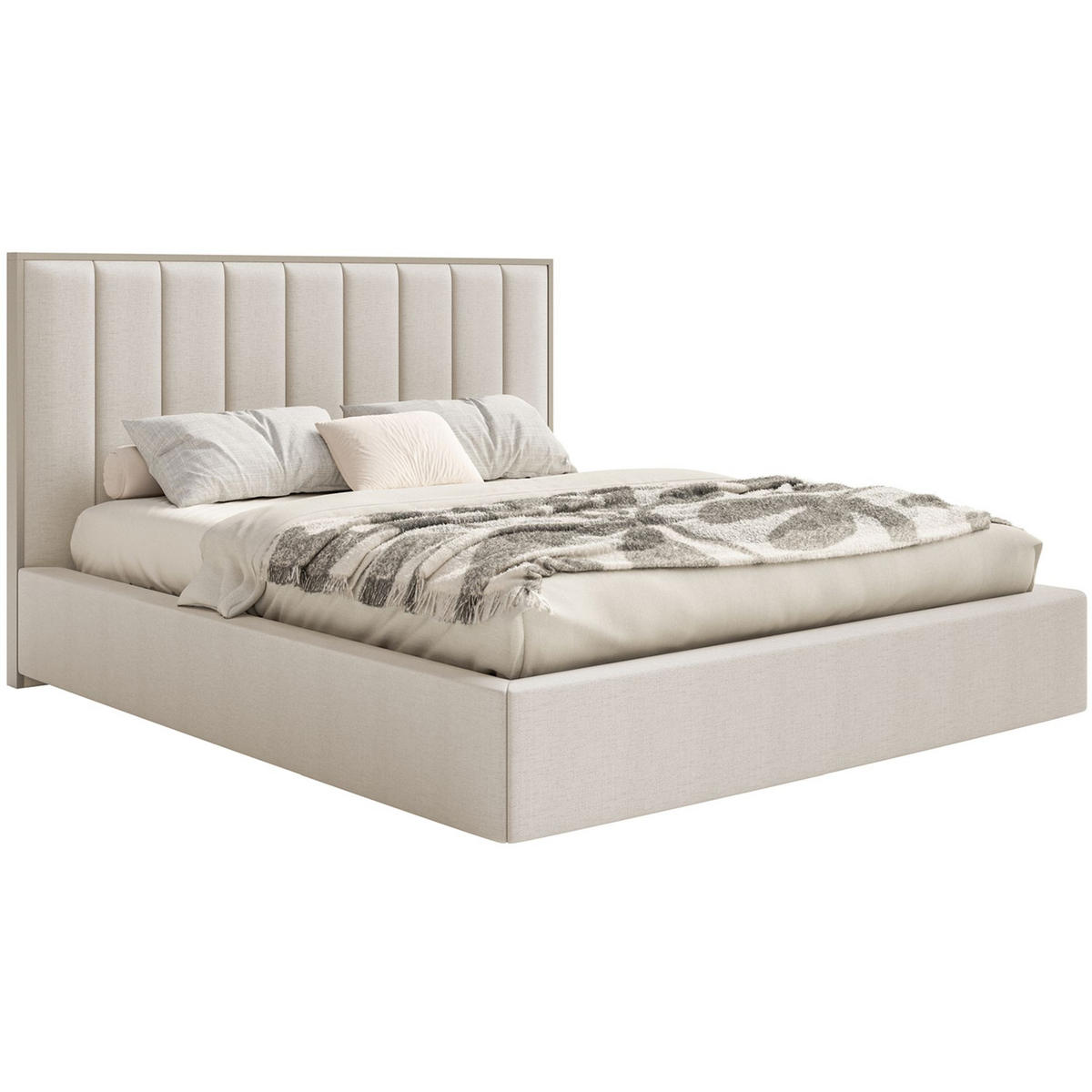 POLSTERBETT Togents Hellbeige mit Chenillebezug, Bettkasten und LED, 180x200 cm - Ecru, Textil (180/200cm) - Selsey