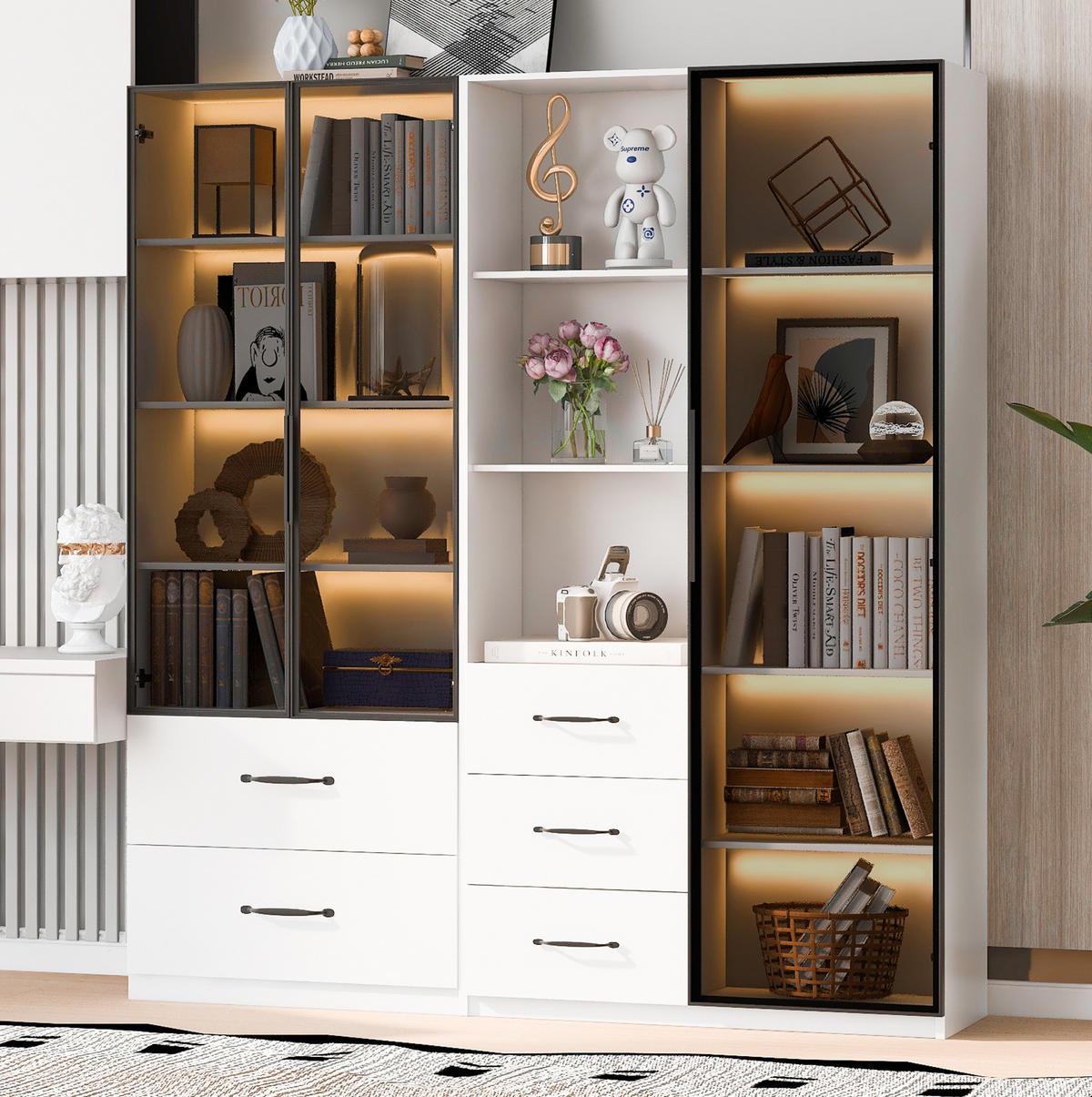 HIGHBOARD 140/40/160 cm in Weiß mit LED-Beleuchtung und Sicherheitsglas - Weiß, Holzwerkstoff (140/160/40cm) - Flora Grace