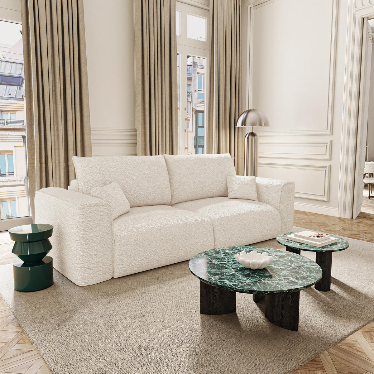 SCHLAFSOFA mit Stauraum COMO Frottee Creme 254cm - Creme, Textil (254/78/95cm) - Premium Interiors