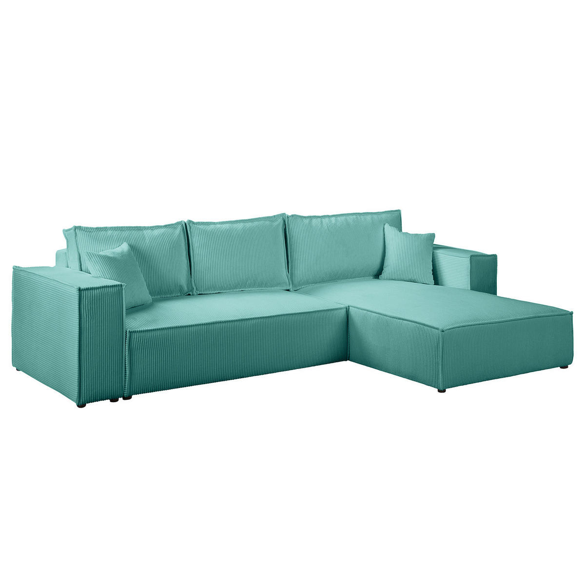 ECKSOFA mit Schlaffunktion - 290 cm - Türkis/Schwarz, Kunststoff/Textil (290/185cm) - home24