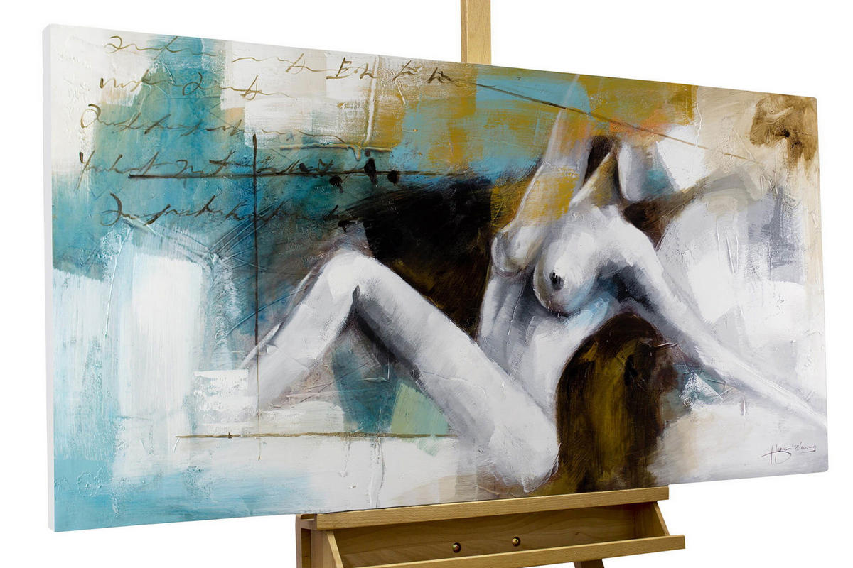 ÖLGEMÄLDE 120/60 cm - Petrol/Weiß, Holz/Textil (1.6/60cm) - KUNSTLOFT