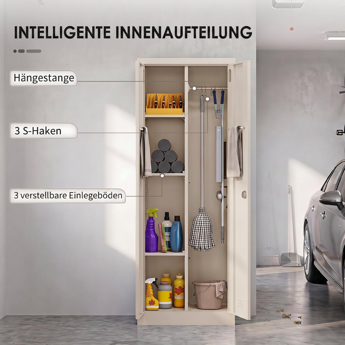 WERKZEUGSCHRANK Stahl Cremeweiß - Creme, Metall (40/165/60cm) - HOMCOM