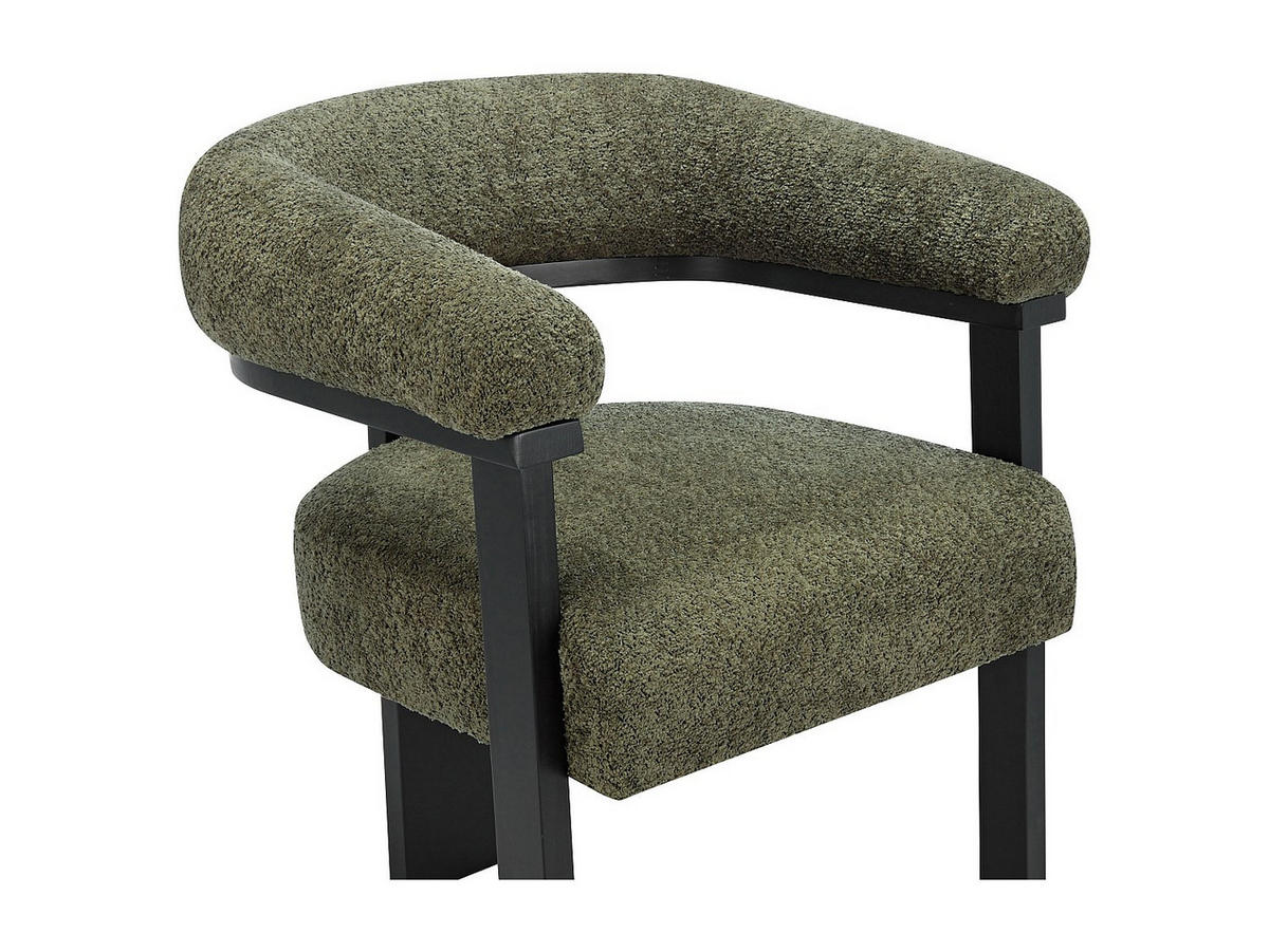 STUHL mit Armlehnen - Bouclé-Stoff & Kautschukholz - Khaki & Schwarz - LIVELIA - Waldgrün, Textil (64/78/60cm) - Vente-Unique