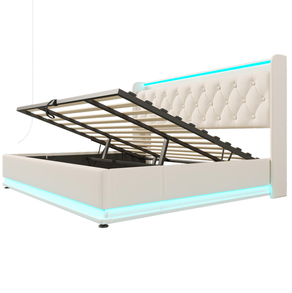 POLSTERBETT mit LED-Beleuchtung 180/200 cm mit Bettkasten & USB-C, Weiß - Weiß, Kunststoff (180/200cm) - BEAOK