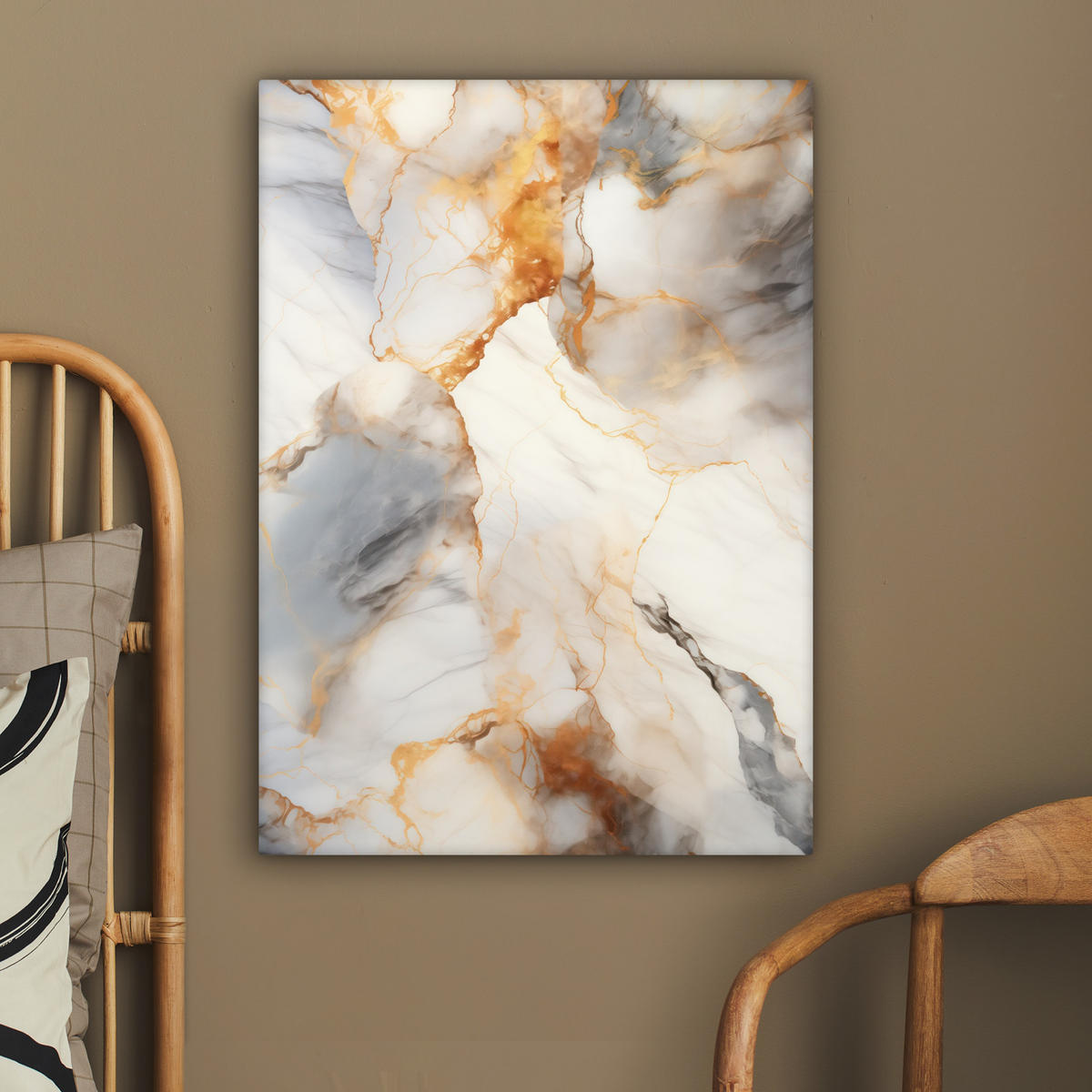 LEINWANDBILD Marmor - Grau - Gold 60x80 cm - Weiß, Textil (60/80cm) - MuchoWow