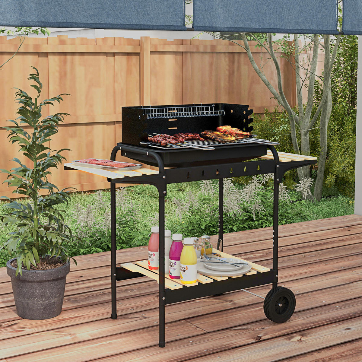 HOLZKOHLEGRILL aus Metall - Schwarz, Metall (47/95/103cm) - Outsunny