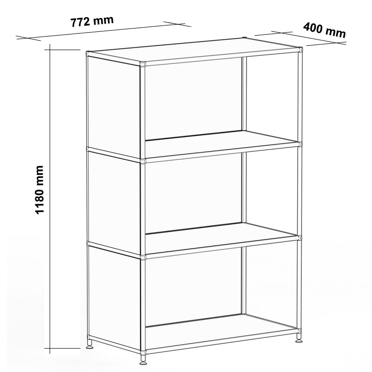 AKTENSCHRANK Büro, 3 offene Fächer, Breite 77 cm, Graphitschwarz - Chromfarben/Schwarz, Metall (40/118/77.2cm) - Versee