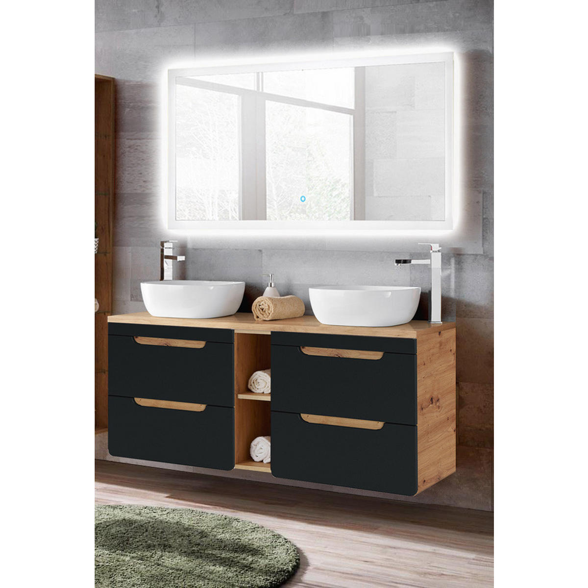 BADMÖBEL-SET 2-TLG. New-luton - Anthrazit, Holzwerkstoff (141/200/46cm) - Lomado