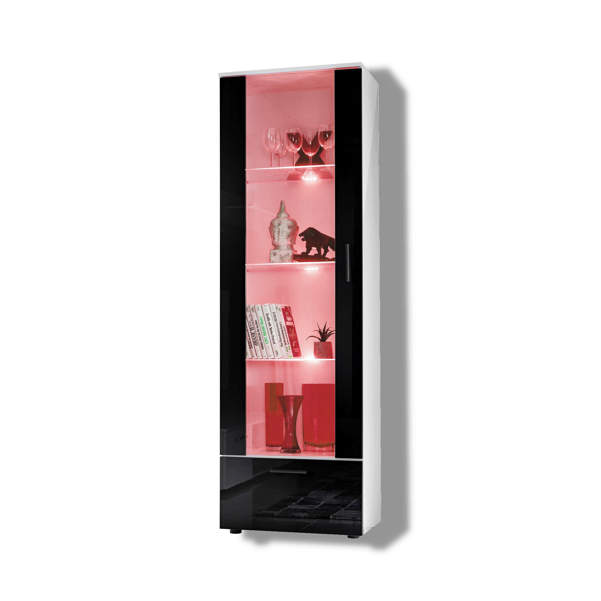 VITRINE ALESSANDRIA, Schwarz, LED Mehrfarbige - Schwarz/Weiß, Glas/Holzwerkstoff (60/192/42cm) - Komodee
