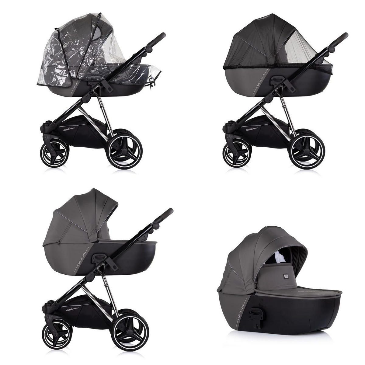 KOMBIKINDERWAGEN 3in1 Imperium grau Babyschale Babywanne Tasche Korb Gurt - Grau, Metall (98/59/110cm) - Chipolino