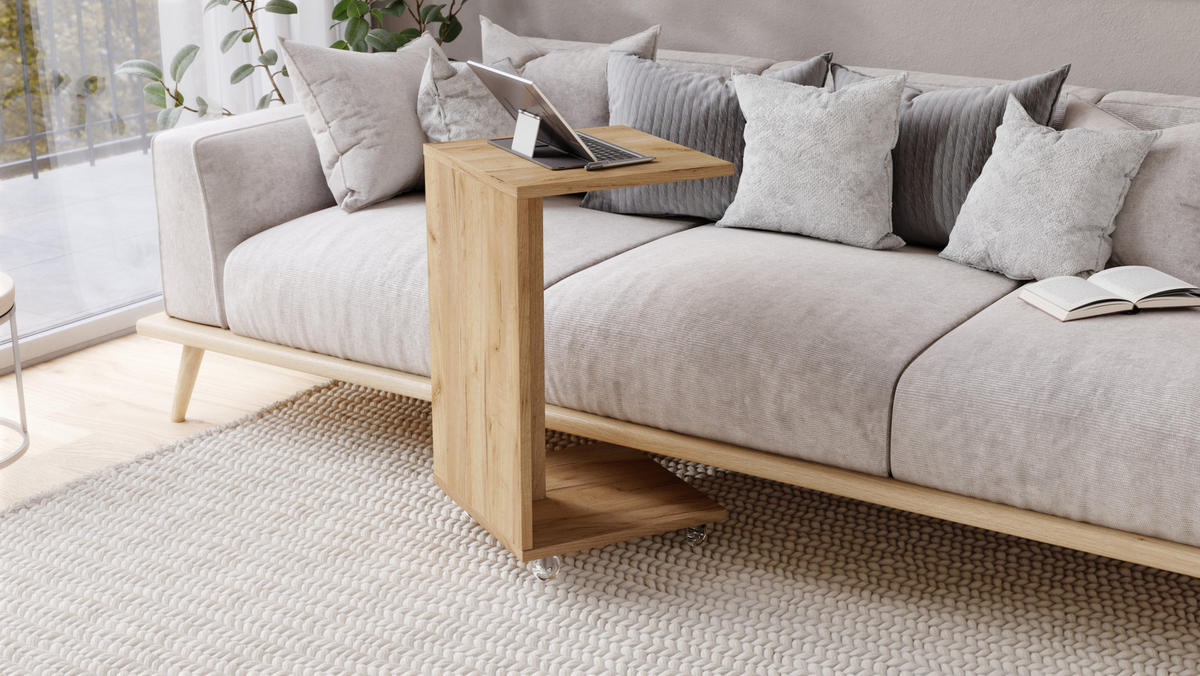 BEISTELLTISCH Rechteckig Eiche Gold mit Ablage und Rollen - Eichefarben, Holzwerkstoff (40/40/66cm) - designimpex