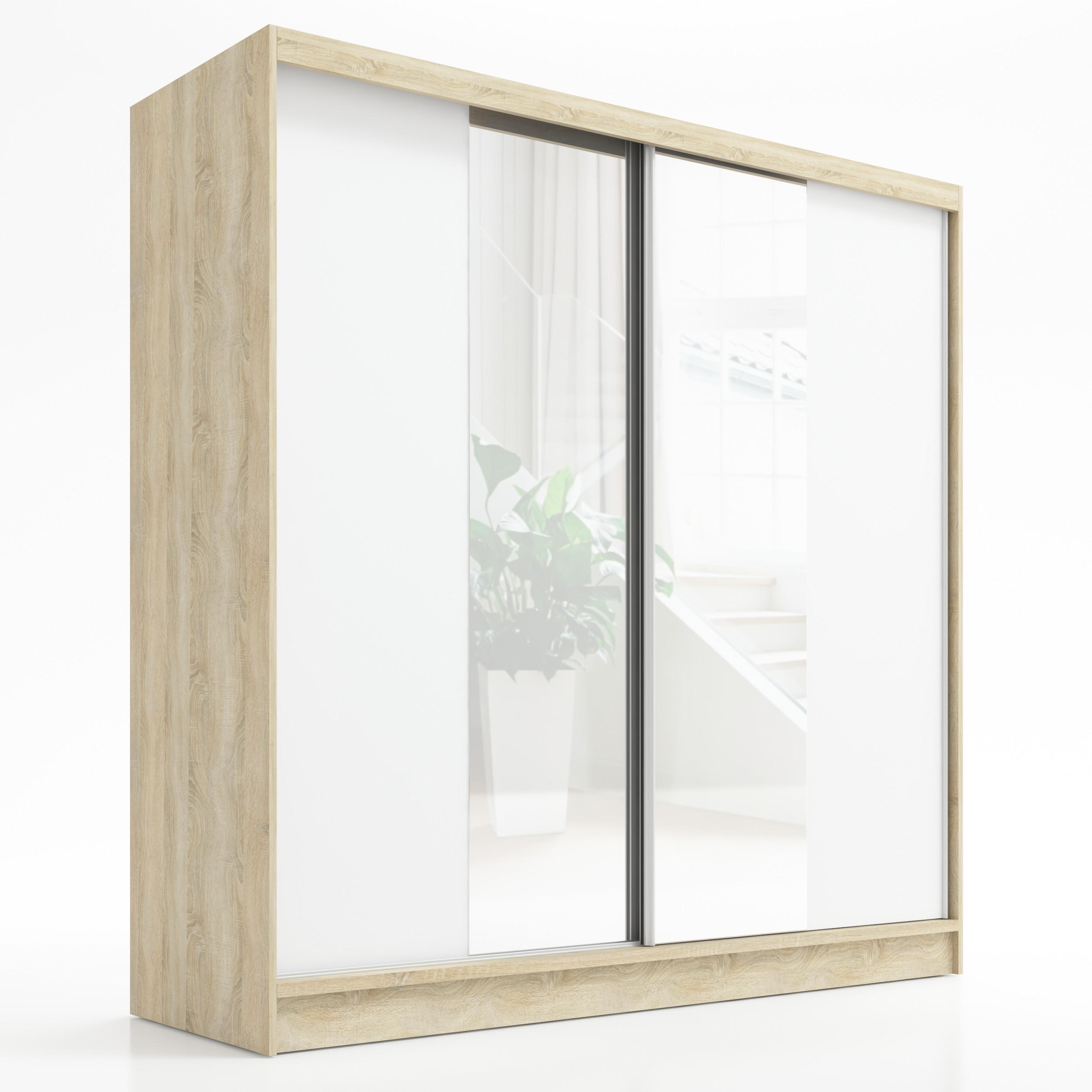 A&J MöbelLand Schwebetürenschrank Braun, Weiß 200x215x60 cm