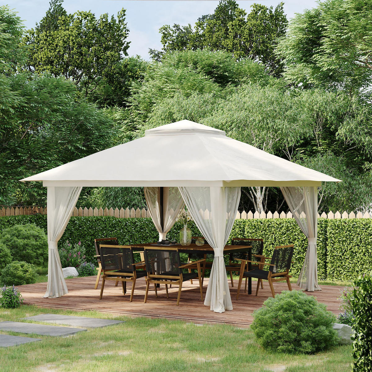 SKLÁDACÍ PAVILON, béžový, polyesterová tkanina - krémová, plast (392/283/392cm) - Outsunny
