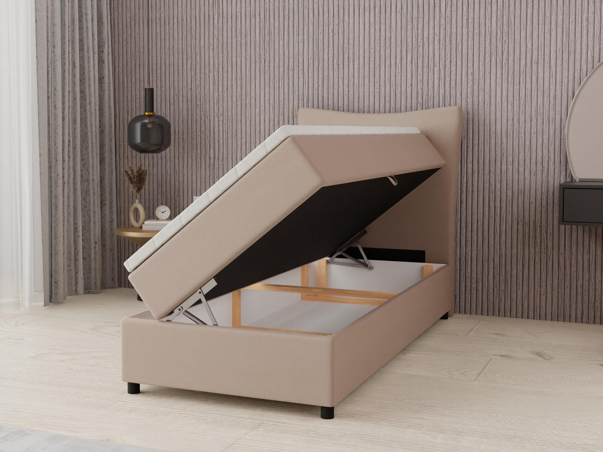 BOXBETT Nevada 90x200 cm Polsterbett mit hochwertiger Bonell-Matratze und Topper - cappuccino - Cappuccino, Holz (90/200cm) - Panda Möbel