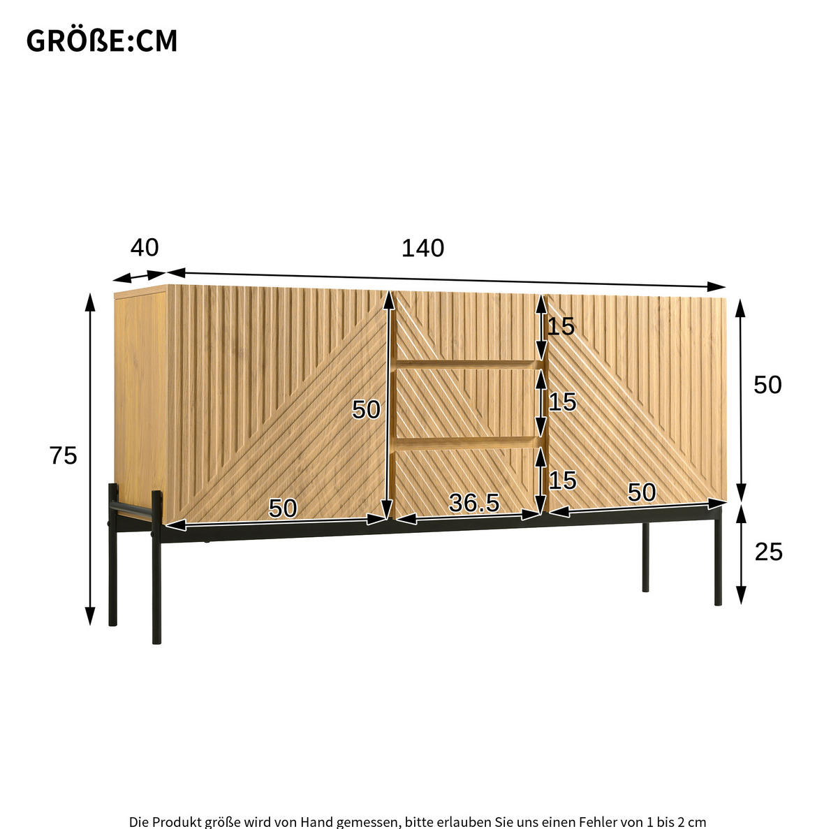 SIDEBOARD aus Spanplatte 140x40x75 cm Natur mit Schubladen und verstellbaren Einlegeböden - Naturfarben, Holzwerkstoff (140/75/40cm) - IVMEU