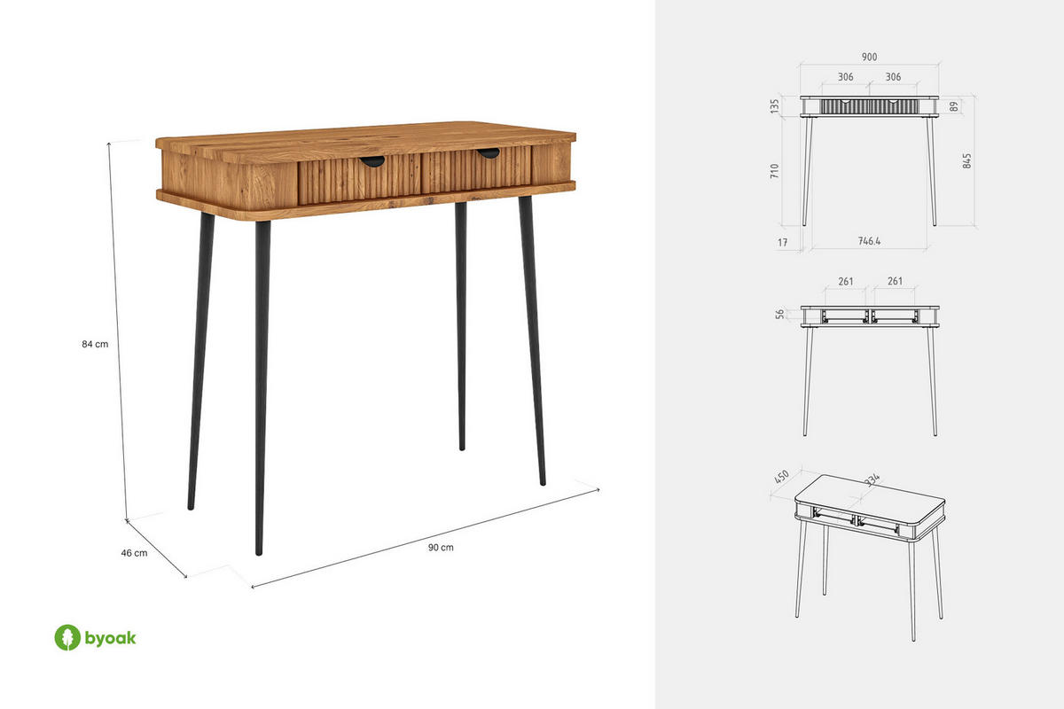 SCHMINKTISCH LINA Wildeiche - Wildeiche, Holz (46/90/84cm) - byoak