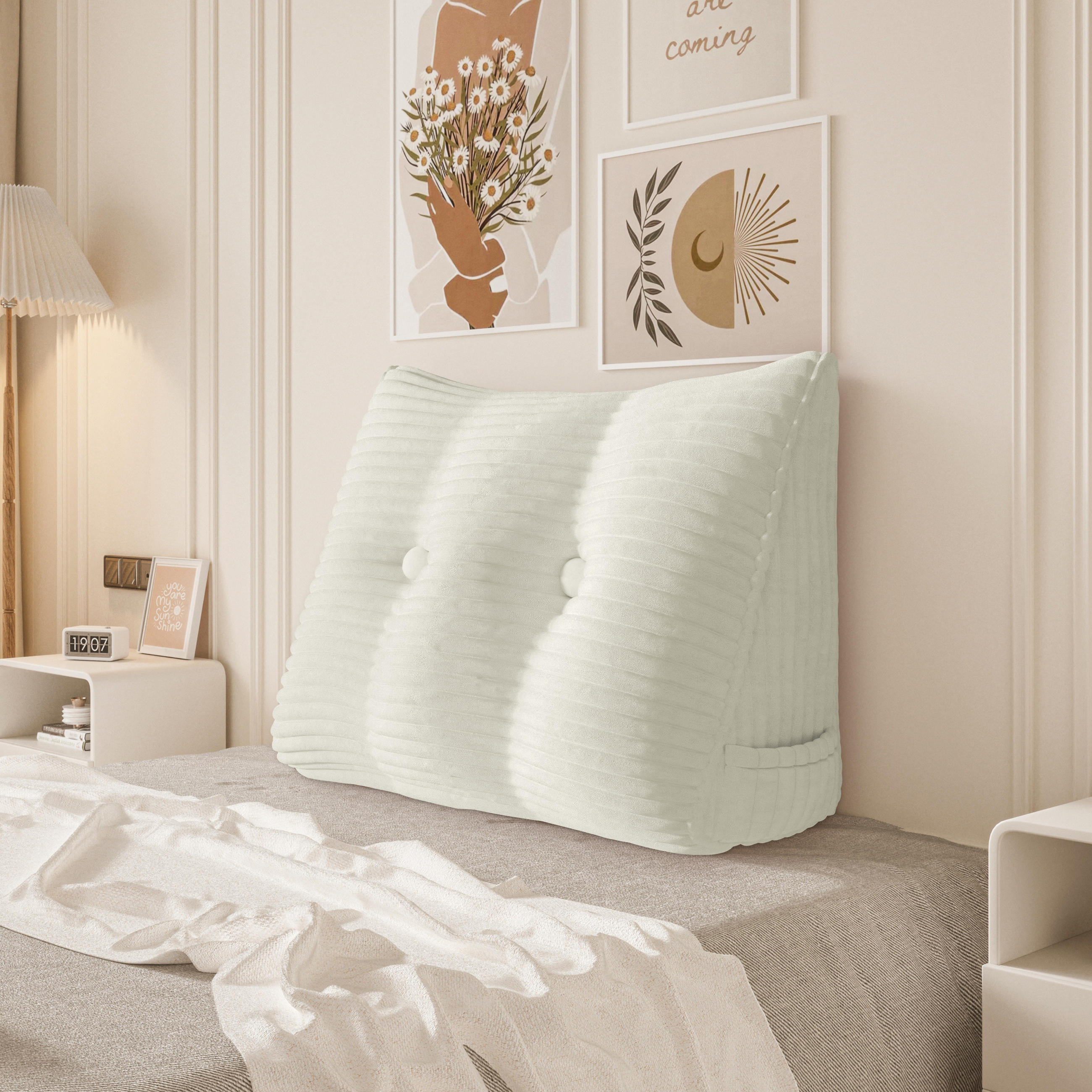 RÜCKENKISSEN für Bett Kord Weiß 60 cm - Weiß, Textil (50/60cm) - Vercart