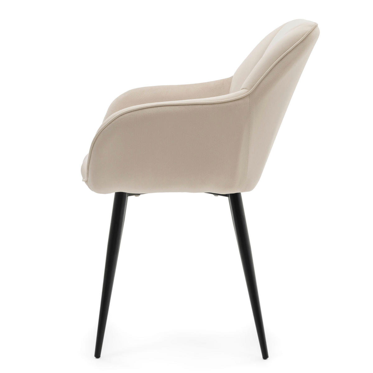 STUHL LAGO gespolsterter mit Steppung - beige - Samt Velours - Beige/Schwarz, Textil/Metall (58/85/60cm) - NEW HOME
