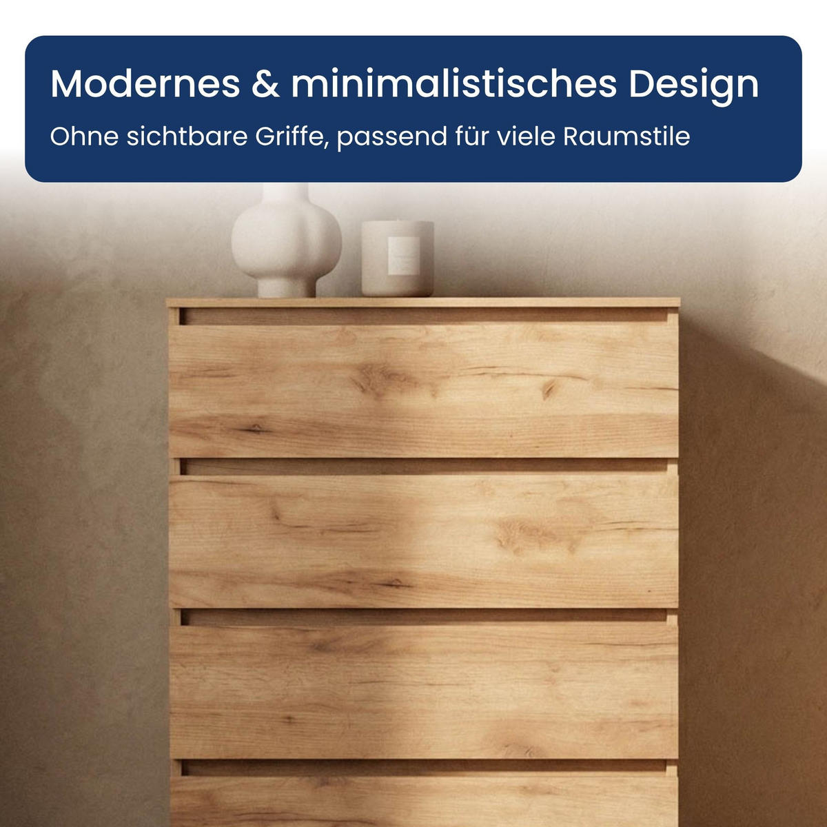 KOMMODE mit vier Schubladen in Craft-Eiche - Naturfarben, Holzwerkstoff (70/100/40cm) - Home Collective