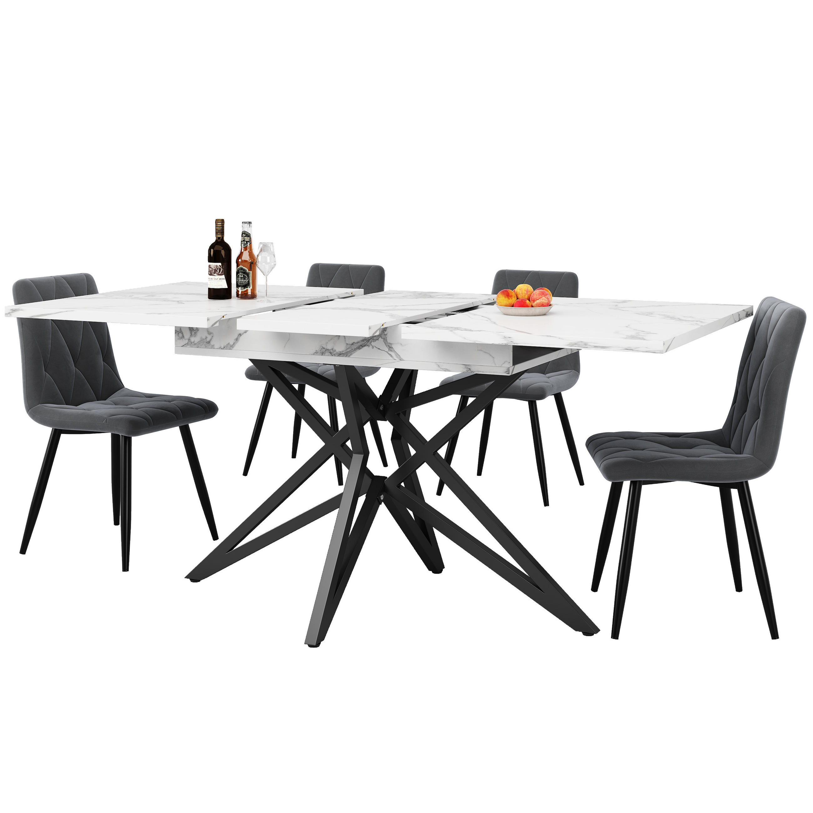 FLIEKS JÍDELNÍ SET Rozkládací 120-160cm Šedý samet Černý