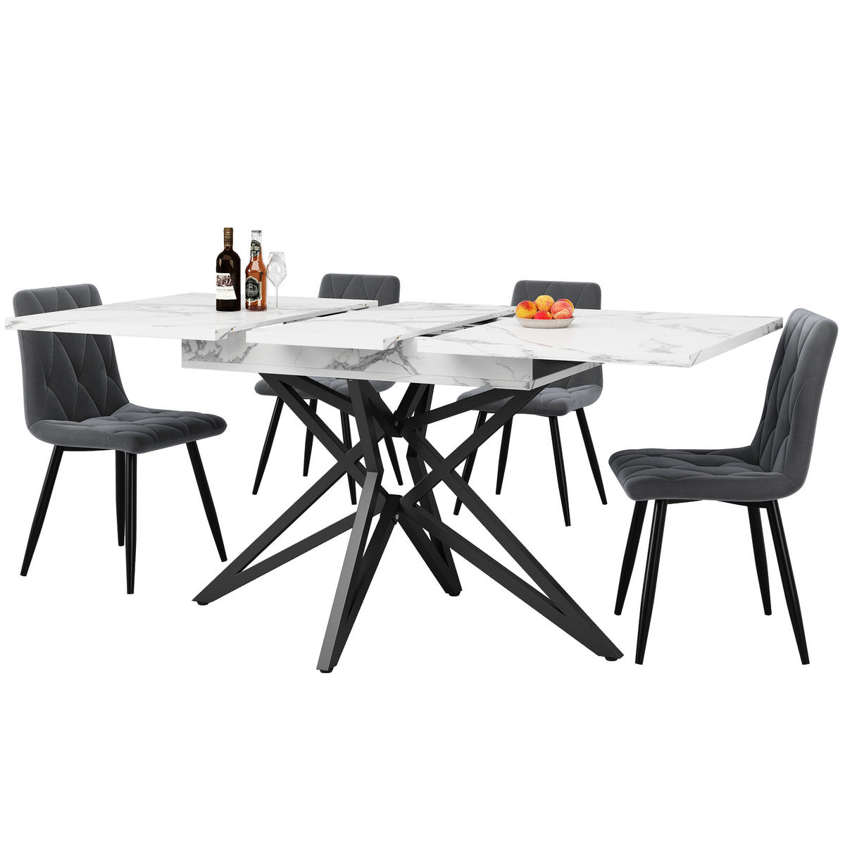 ESSTISCH AUSZIEHBARER Weiß Marmoroptik mit Ausziehfunktion & Sternfuß - Weiß, Holzwerkstoff/Metall (80/120/66.1cm) - Urban Meuble