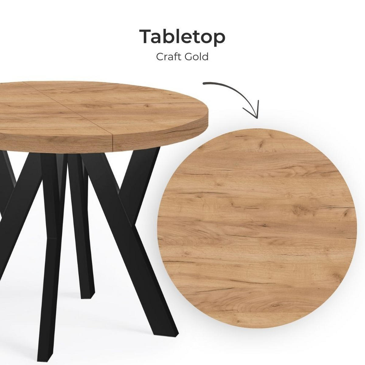 ESSTISCH Runder Ausziehbarer PERO 120/220, Eiche Craft Golden / Schwarz - Schwarz/Braun, Holz (220/120/77cm) - Dekori_Interiors