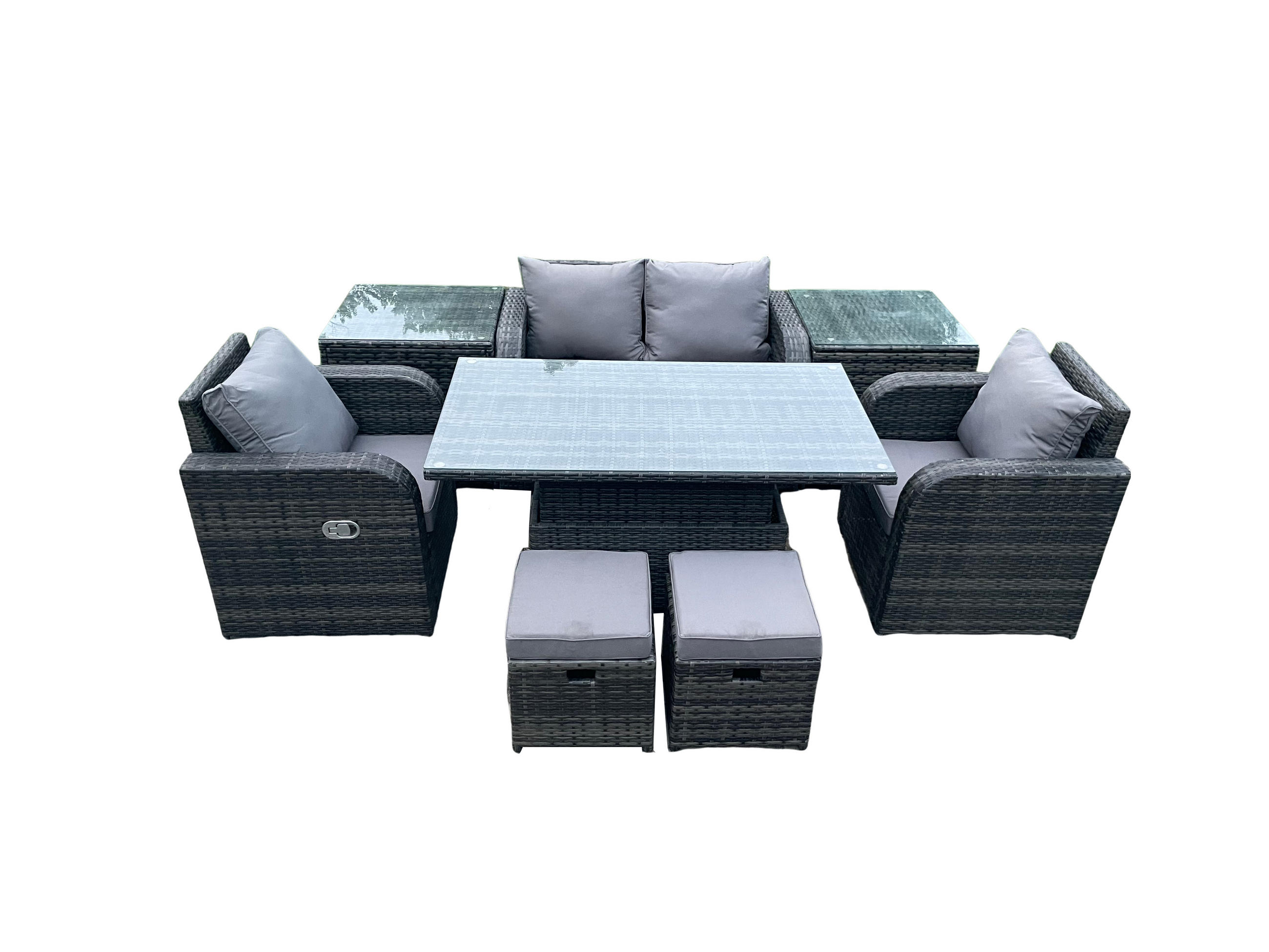 GARTENSOFA SET Polyrattan 6-Sitzer - Dunkelgrau/Grau, Glas/Kunststoff - Fimous