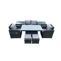 GARTENSOFA SET Polyrattan 6-Sitzer - Dunkelgrau/Grau, Glas/Kunststoff - Fimous