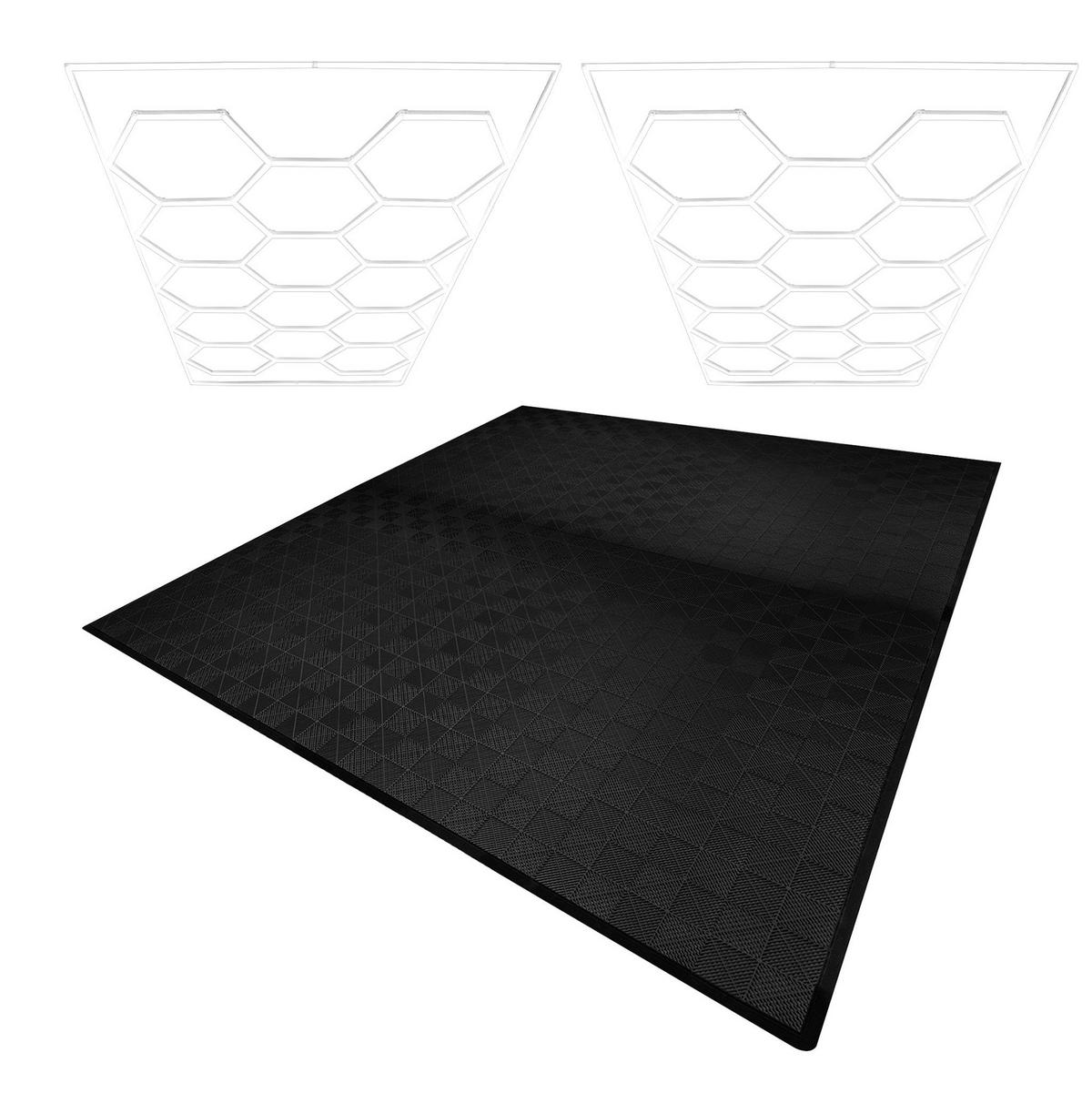 GARAGENBODENFLIESEN Belüftete und sechseckige LED-Leuchten x 225 mit Kanten – Schwarz - Schwarz, Kunststoff (40/1.8/40cm)