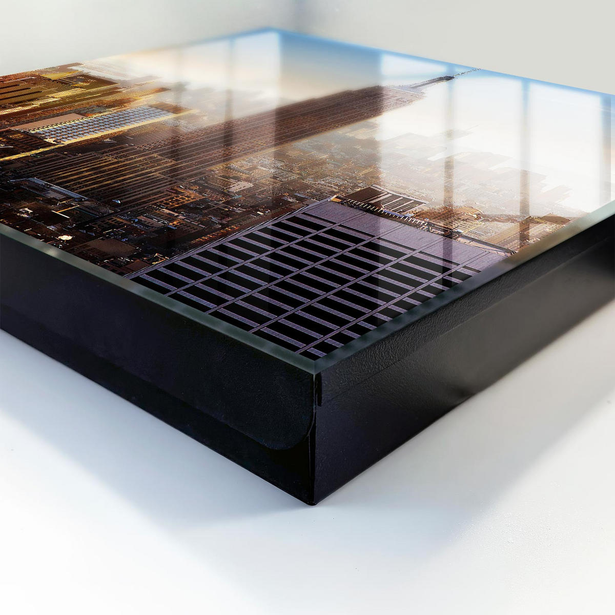 SCHLÜSSELBOX Schwarz 30x30 cm- Türöffnung nach rechts - Die Stadt am Morgen - Blau, Metall (30/30/5cm) - TULUP