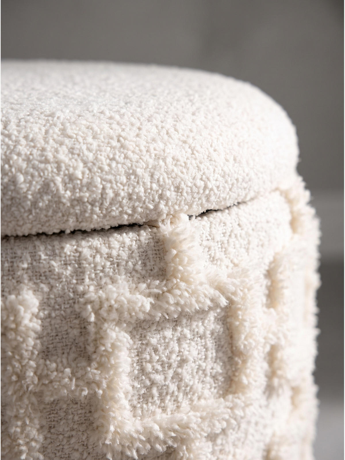 SITZHOCKER RHONE, Stoff, mit Textilbezug, mit Stauraum, Creme, Ø 40 x 45 cm - Beige/Creme, Textil (40/45/40cm) - KADIMA DESIGN