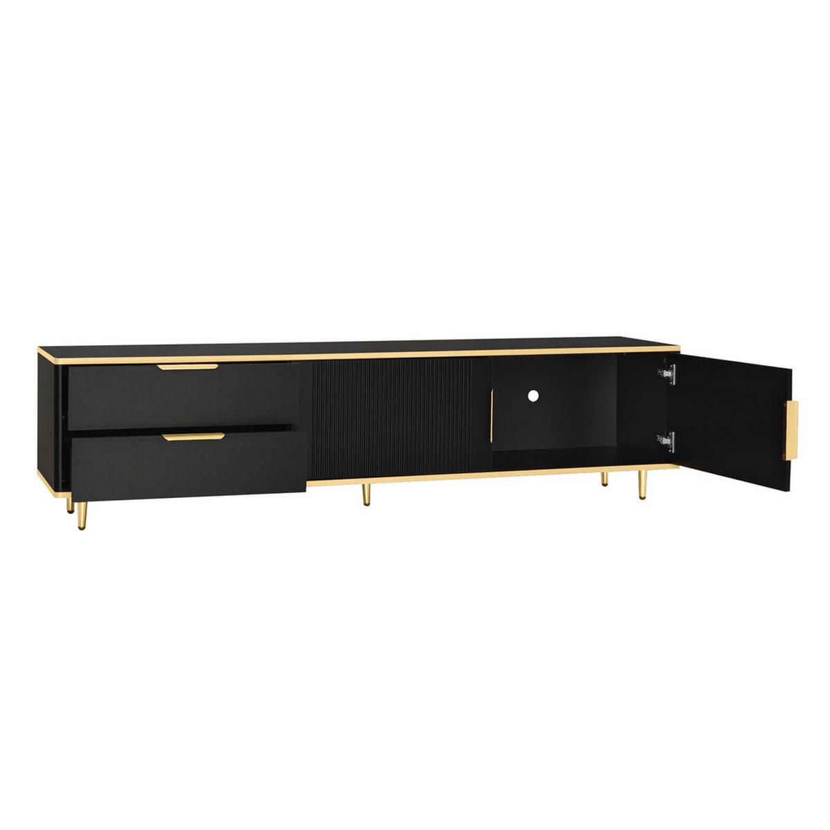 TV-SCHRANK Lowboard Schwarz geschnitzte Struktur goldene Griffe - Schwarz, Holz (41/18/107cm) - FLIEKS