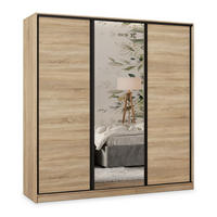 SCHWEBETÜRENSCHRANK TARI 180/205/58 cm 3-türig mit Spiegel und Schubladen Sonoma Eiche - Schwarz/Sonoma Eiche, Holzwerkstoff (180/205/58cm) - MASSENO