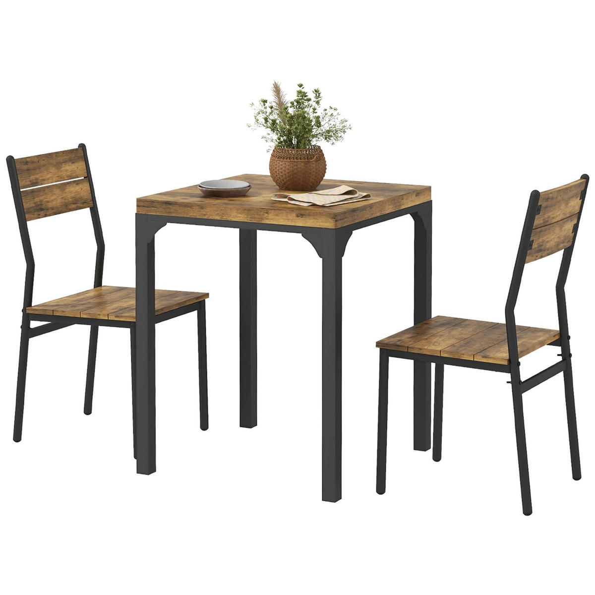 ESSGRUPPE mit Tisch und 2 stapelbaren Stühlen, für Küche, Wohnzimmer, Zuhause, im Landhausstil - Naturfarben, Kunststoff (60/76/60cm)