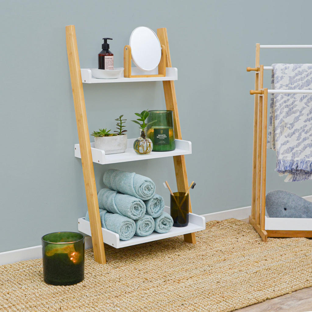 Thumbnail - Dunedesign Badezimmer-Regal, Weiß, Holz, 30x90x45 cm, Wohnzimmer, ,