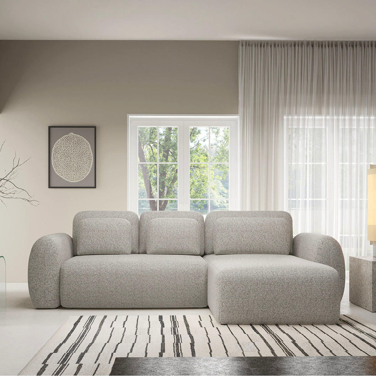 ECKSOFA Carmela 3 Sitzplätze Hellgrau - Grau, Holz (304/190cm) - Petits-meubles