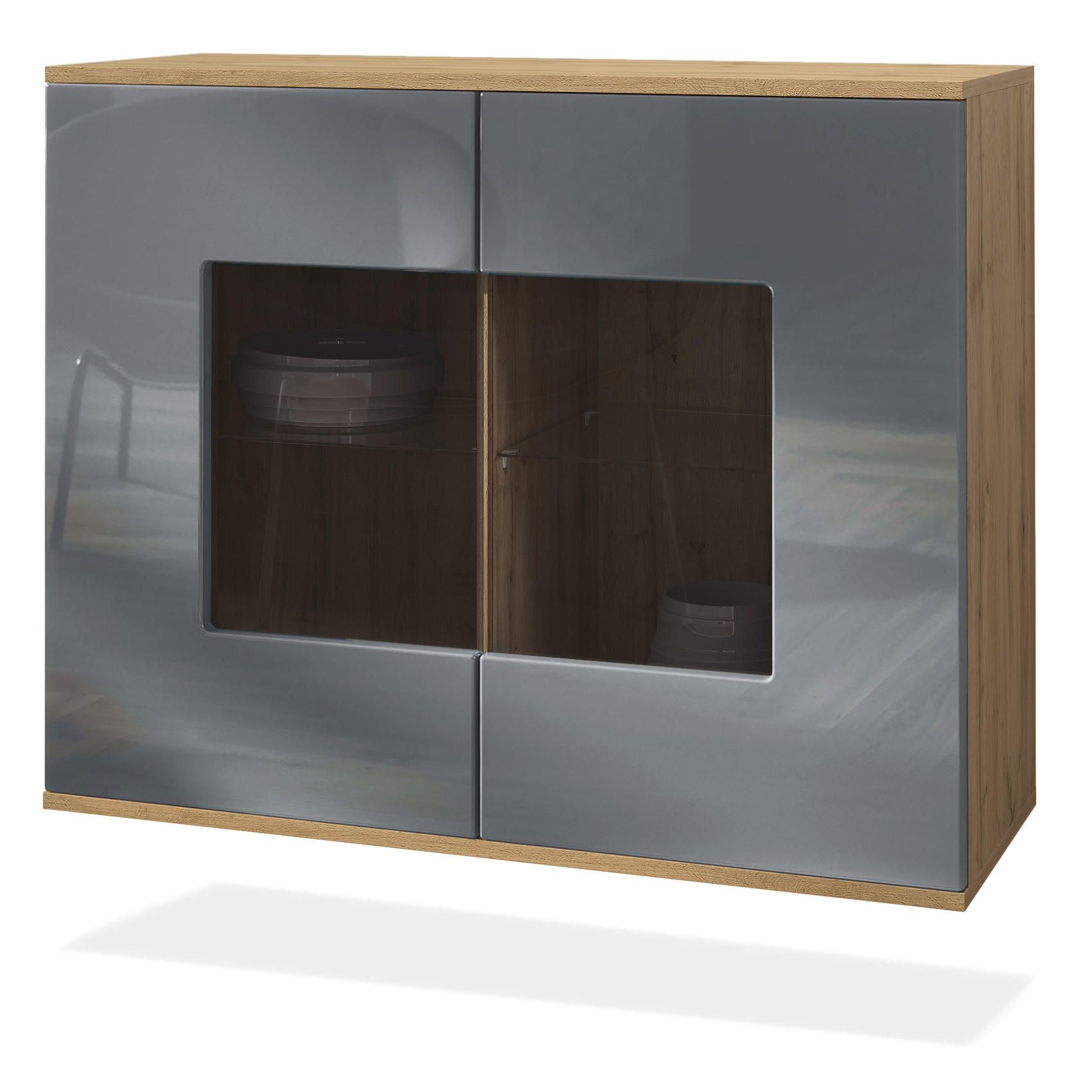 KOMMODE Grömitz Grau Hochglanz - Grau, Holzwerkstoff (92.5/73.5/35cm) - Vladon