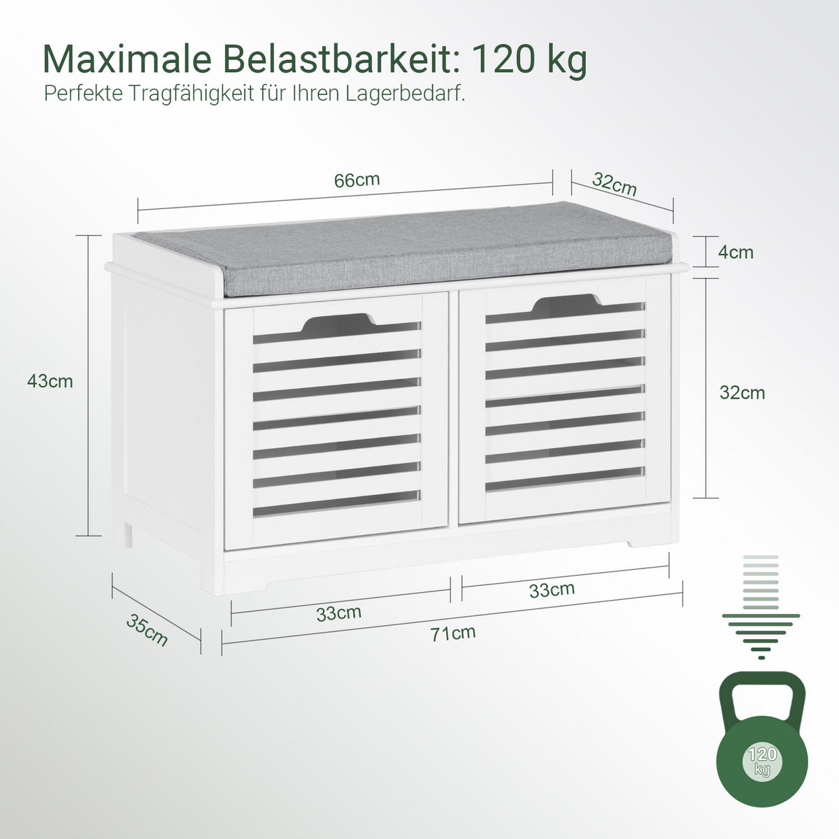 SCHUHBANK Weiß - Weiß, Holzwerkstoff (71/43/35cm) - SoBuy