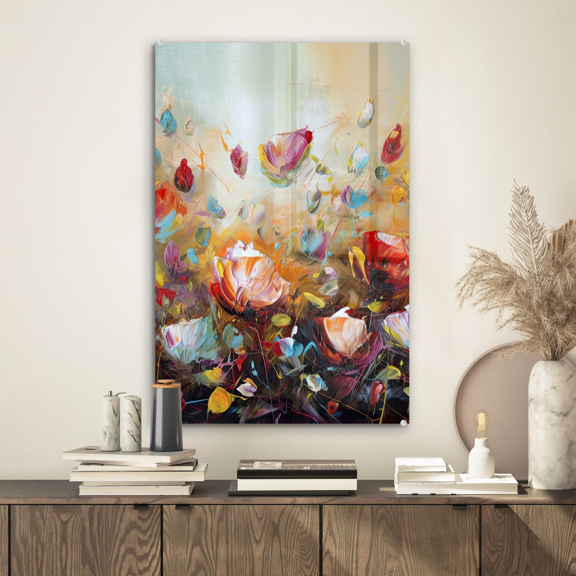 ACRYLGLASBILD Blumen - Kunst - Natur - Ölgemälde 40x60 cm - Multicolor, Glas (40/60cm) - MuchoWow