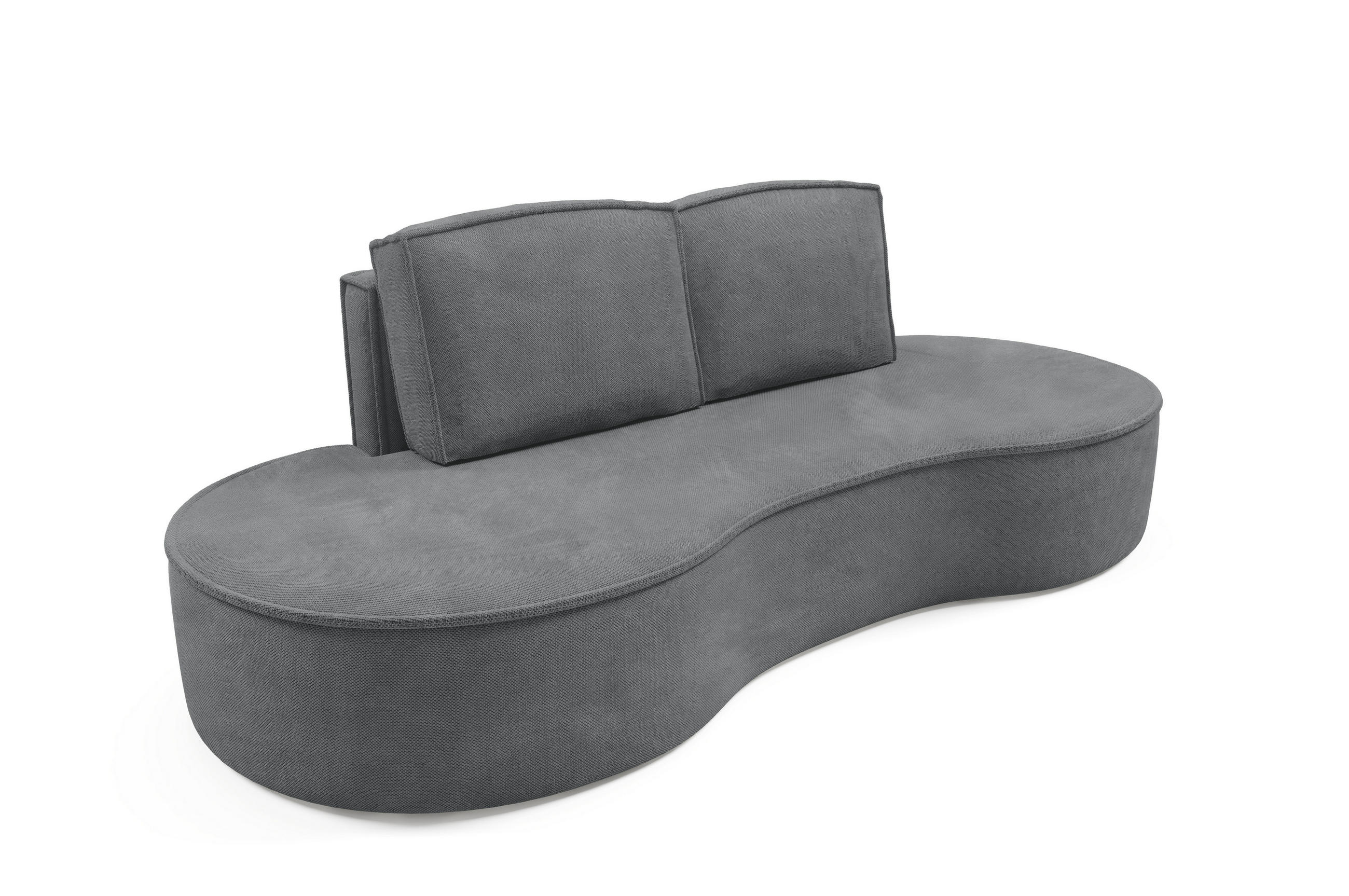 SOFA Molly – Freistehendes halbrundes Designsofa mit zwei eleganten, abnehmbaren RückenKissen, Curio Stoff, Größe: 234x101x88 cm, Grau - Grau, Holz/Textil (234/88/101cm) - DomoHome